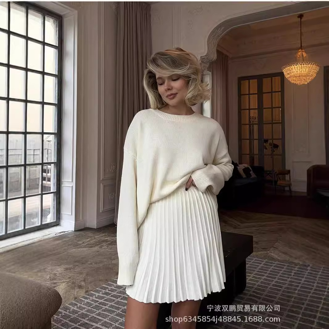 Clothing Style Winter - Outono cor sólida o-pescoço camisola vestido